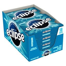 Eclipse Peppermint Sugar Free Chewing Gum 18 Count Pack of 8 Fresh Breath