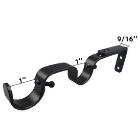 Kowibcl Heavy Duty Curtain Rod Brackets, Fits up to 1 inch Rods, Adjustable Double Curtain Rod Holders, Set of 6, Black
