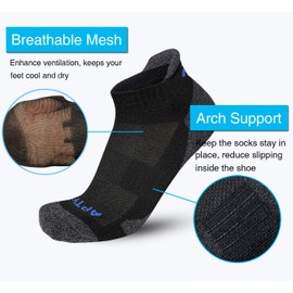 APTYID Men's Performance Cushion Ankle Athletic Running Socks (6 Pairs)