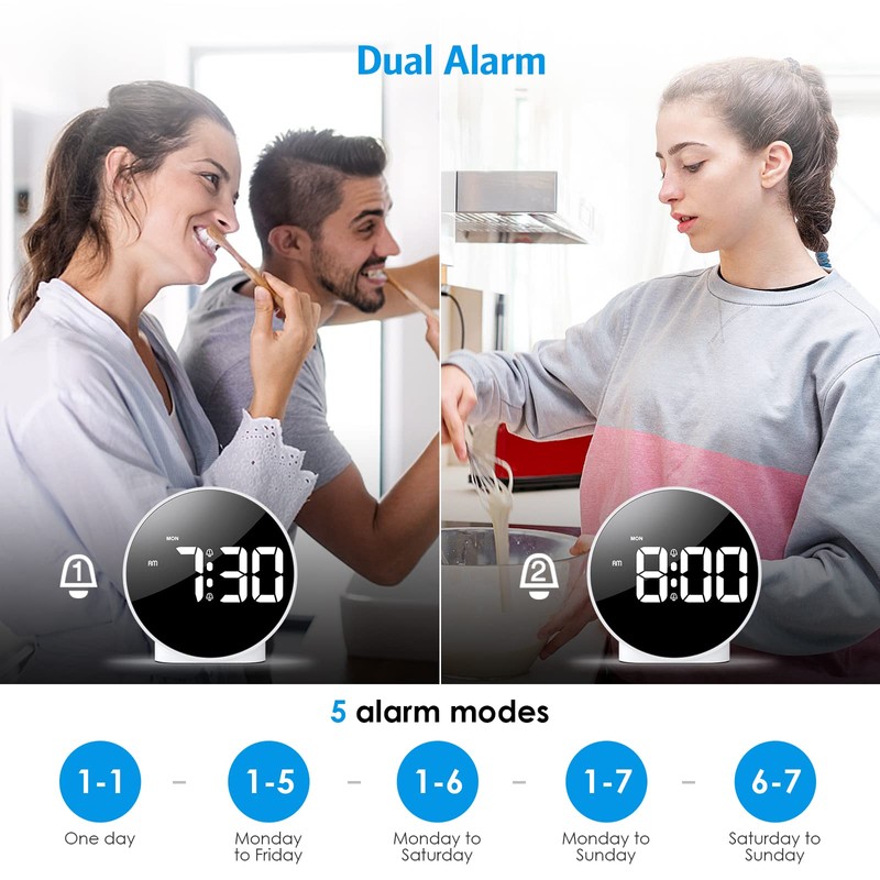 AMIR Alarm Clocks for Bedrooms, LED Electronic Clock, Small Desk