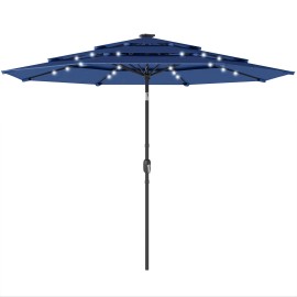"Solar-powered 9.7 ft Navy Blue Patio Umbrella with 3 Tier Tilt Crank & LED Lights"Title: Default Title