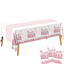 CMUSKO Graduation Tablecloths, 3 Pcs Graduation Party Decorations Rectangular Tablecloth, Congrats Grad Graduation Party Tablecover Decorations for Class of 2024 (Rose Pink)
