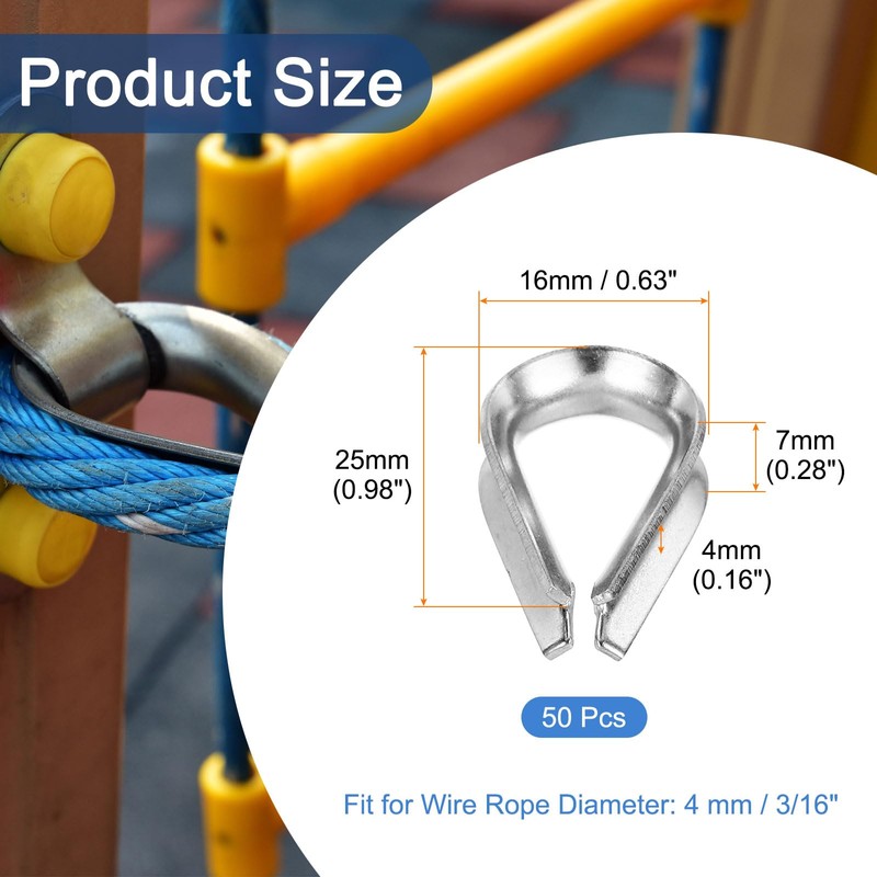 sourcing map Rope Thimble 3/16"(4mm) Diameter M4 Stainless Steel Wire