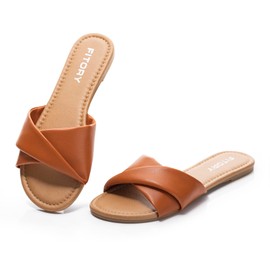 Sandalias Mujer Planas Chanclas Moda Con Chanclas Piel Suave Para Verano Marrón Talla 10
