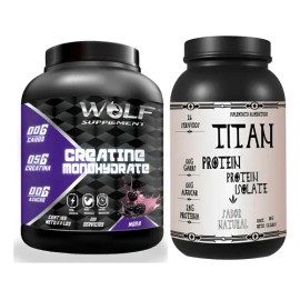 Duo Creatina 1kg Wolf  Proteína Whey Titan 1kg Sabores                                                                                                