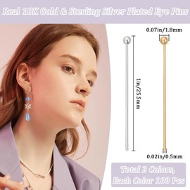 Beebeecraft 1 Box of 200 Ball Head Pins Gold/Silver Straight Bendable Eyelets Bead Pins for Jewellery Making for Crafts Pendants Beads Crafts Earrings Bracelets Necklaces Pendants