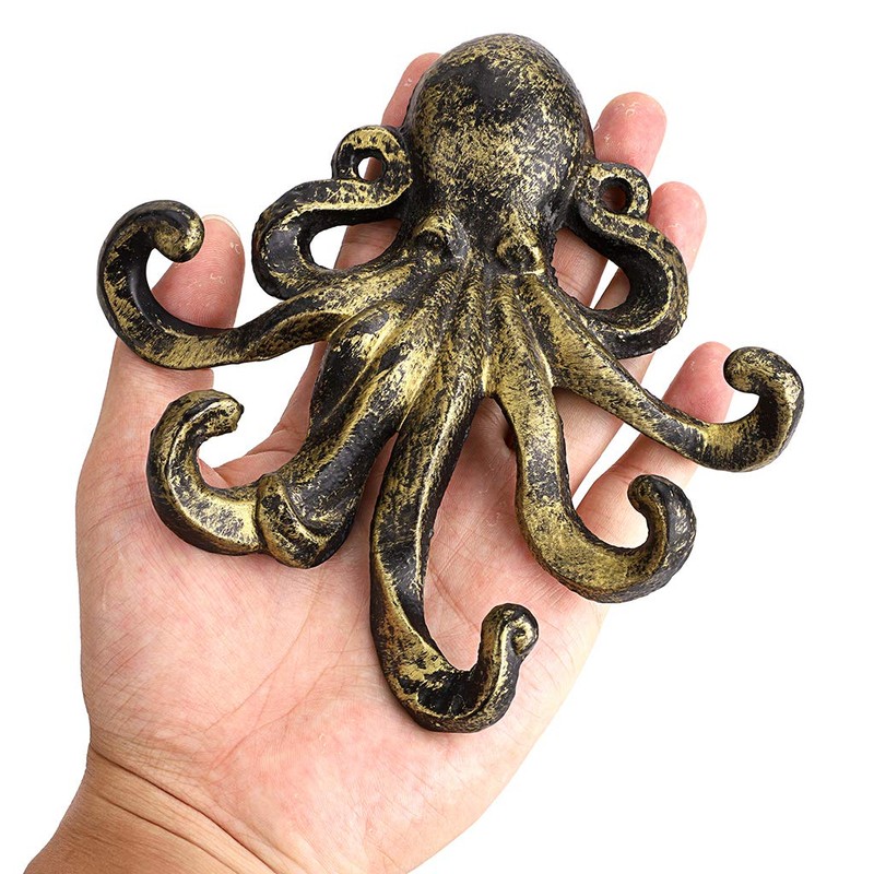 BSTKEY Cast Iron Octopus 5 Tentacles Decorative Wall Hook -