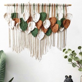 zidqpiu Large Macrame Wall Hanging Boho Leaves Macrame Tapestry Wall Decor, Tapestry Tassel Wall Hanging decor,Wall art Decor for Bedroom Living Room, 39" W x 35" H (Feather)