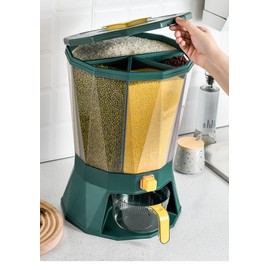 Premium Multi-compartment Grain/Cereal/Rcie Storage Container Dispenser, 10kg Capacity, 360° Rotating Design, One-Click Dispensing, Small Grains, Coffee Beans, Luxurious Bucket, Food Dispenser