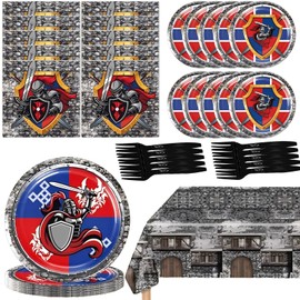 Medieval Knight Birthday Party Supplies Decorations Includes Tablecloth, Plates, Napkins and Tablewares for Kids Girls Baby Shower Medieval Knight Castle Themes Party