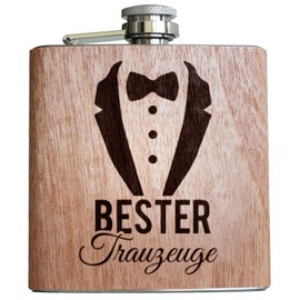 Best Man & Maid of Honour Hip Flask Gift Wedding Alcohol Man Woman Funny Questions Gift Idea Wood - Best Man