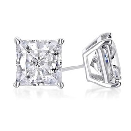Paris Jewelry 14k White Gold Plated 3 Ct Round Created White CZ Princess Cut Stud Earrings