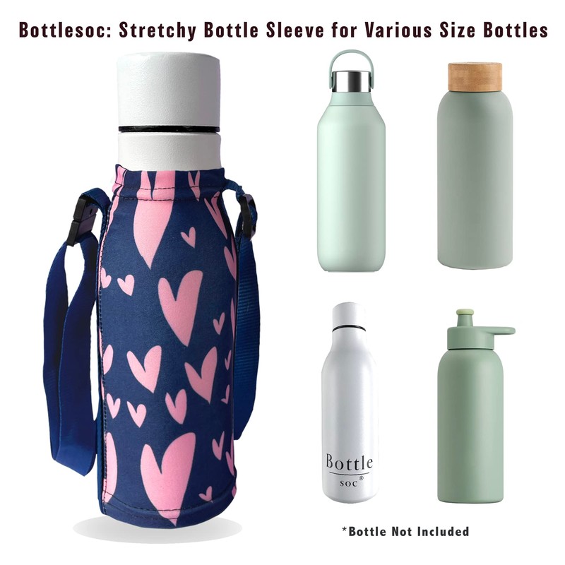 Bottlesoc Water Bottle Holder with Shoulder Strap | Pink Heart