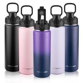 FristChoice Insulated water bottle with Straw,24oz Stainless Steel Water Bottle for Adult Kids,Double Wall Vacuum Wide Mouth Insulated Water Bottle for Sports,BPA-free（24oz,Purple Navy blue）