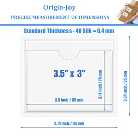 Origin-Joy 35 PCS Self Adhesive Index Card Pockets with Top Open, Clear Plastic Label Holder for Cards of Note, Library and Business, Adhesive Label Pockets & Card Holder (3.5 x 3 inch)