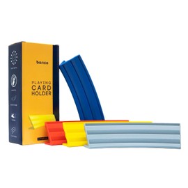 BORICO - Portatarjetas para jugar a las cartas, paquete de 4 soportes para cartas para niños y adultos, bandeja apilable para tarjetas de juego para pacientes con artritis con una bolsa de viaje (4 colores)