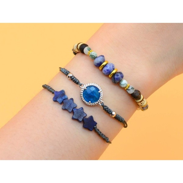 Crystal Friendship Bracelet, Bracelet Set for Women, Blue vein gemstone bracelet for Men, Handmade Bracelet set