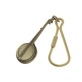 Music Bronze Banjo Keychain/Antique Brass Banjo Keychain with Screw Lock Clip
