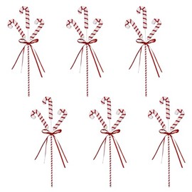 Christmas Candy Cane Picks, 6 Pcs Red and White Candy Picks Christmas Tree Decorations Picks Candy Curly Picks Candy Canes on a Wired Pick for Xmas Tree Home Office Vase Decor (Red)