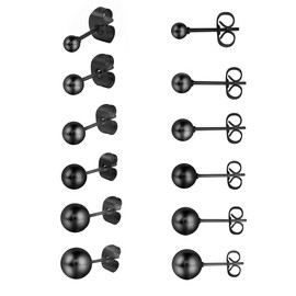 Cupimatch Ohrringe Set Kugel Ohrstecker Set Schwarz Silber Gold Damen Herren 6 Paare Edelstahl rund Piercing Ohr Ohrringe mit verschiedener Größen 3 mm - 8 mm