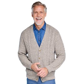 Tootal Men's Chunky Cable Knit Cardigan with Pockets Soft Cotton Blend with 5 Button Fastening Fawn L