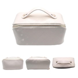 Pehenin Cosmetic Bag,Travel Makeup Bag,Large Makeup Bag Origanizer,Durable Waterproof Diamond Pattern Leather Cosmetic Bag for Woman(5 Color Choice) (White)