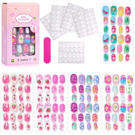 Virellay Pack of 120 Children's Nails - Stick-On Fingernails for Girls with Jelly Glue - 5 Different Designs Artificial Nails Children, Beautiful Gift for Girls (TD153-5, 120 Pieces)