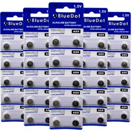 BlueDot Trading AG9, SR45, SG9, LR45 Alkaline Button Cell Batteries Ideal for Hearing aids, Watches, calculators, thermometers, Toys, and More - Quantity 50 Count