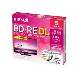 maxell BD-RE DL Standard 260 Minutes 2X Speed Wide Printable White 5 Pack BEV50WPE.5S