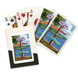 Lantern Press West Twin Lake, Lewiston, Michigan, Destinations Sign (52 Playing Cards, Poker Size Card Deck with Jokers)
