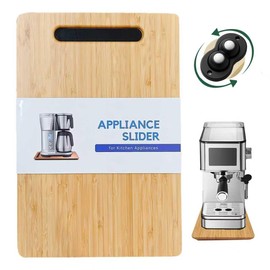 Fullin Bamboo Sliding Tray for Coffee Maker, 360° Rotation Appliance Slider for Kitchen Appliances Rolling Tray for Kitchen Countertop Organizer with Rubber Wheels