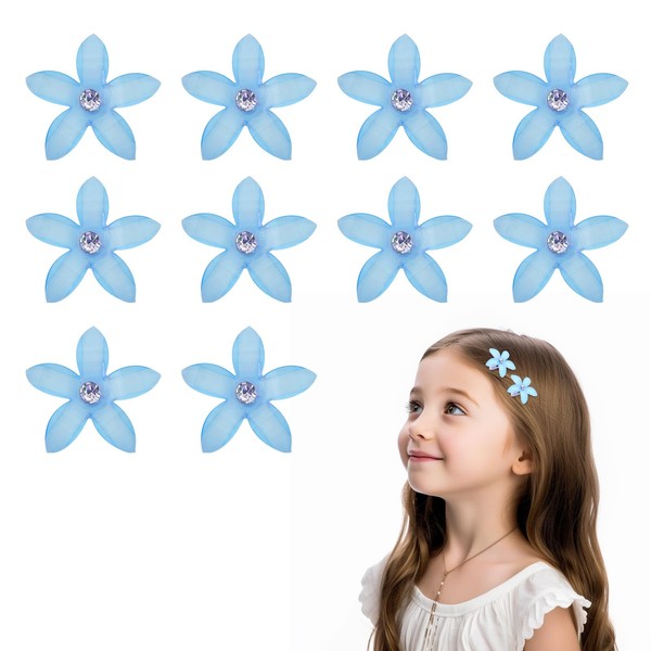 Pack of 10 Small Flower Hair Clips, Rhinestone Hair Accessories