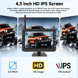 Rimoody 4.3'' HD IPS Screen Wireless Backup Camera, Digital Stable Signal, DIY Guide Lines, IP68 Waterproof, Night Vision, Wide Angle, Rear View Camera for Car/Truck/Pickup/SUV/Van/RV - Plug and Play