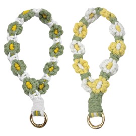 baizhong Keychains Handmade Wrist Lanyard Boho Rope Keyring Phone Holder for Women Girl (Yellow + Green)