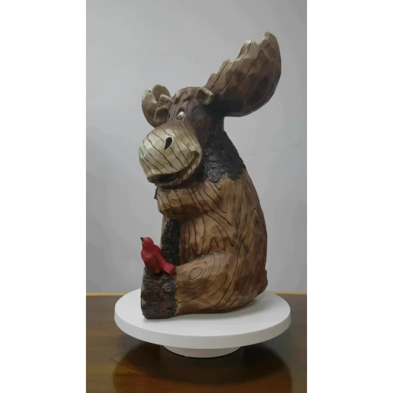 Hi-Line Gift Ltd. Moose With Cardinal Garden Welcome Sign Resin