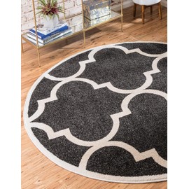 Unique Loom Trellis Collection Modern Morroccan Inspired with Lattice Design Area Rug, 6 ft, Black/Beige