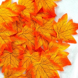 Kistreao Artificial Orange Autumn Maple Leaves Fake Fall Leaf Thanksgiving Plastic Faux Leaves Thanksgiving Home Wedding Party Garden Fireplace Decorations Fall Crafts Props 100Sheets (3-Brown)