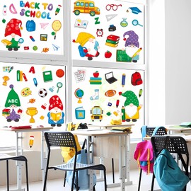 Auzesto 100 Pieces Double-Sided Back to School Gnome Theme Window Clings - Classroom Stickers and Decals for Glass Summer Decor