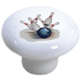 Set of 2 Bowling Sports Ceramic Cabinet Drawer Pull Knobs