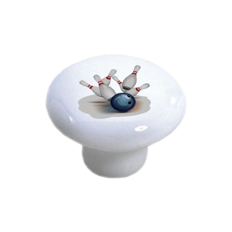 Set of 2 Bowling Sports Ceramic Cabinet Drawer Pull Knobs