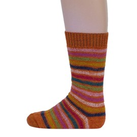 Deer 016K-09 wool socks, plush sole, colourful stripes / blue - Orange (Ringle), size: 23-24