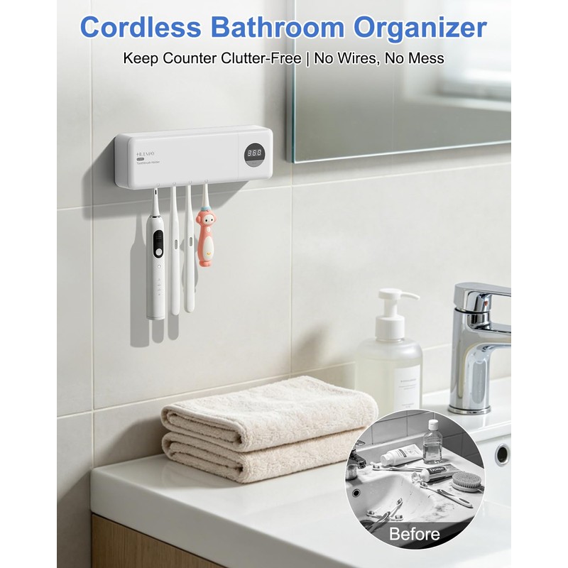 Hulmay UV Toothbrush Holder, Electric Toothbrush Holder Wall Mounted for