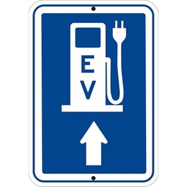 EV Charging Station Direction Sign – 12"x18" Rust-Free Aluminum, Reflective, Weatherproof, Pre-Drilled for Easy Mounting – Electric Vehicle Charging Guide (Go-Straight Arrow)