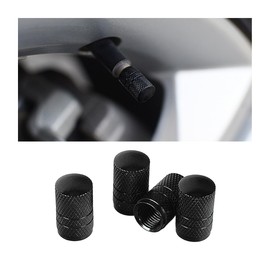 Norkmdi Car Tire Valve Stem Caps, 4PCS Aluminum Alloy Round Leak-Proof Vehicle Tyre Air Caps Cover, Dustproof Automotive Exterior Accessories, Universal for Bicycle Motorcycle Truck (Black)