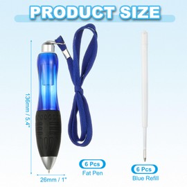 PATIKIL 6 Pcs Big Fat Pens, Blue Heavy Weighted Ballpoint Pen Retractable Wide Grip Thick Pen with Strap for Hand Tremors Elderly Handicap(6 Blue Refills)