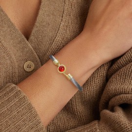 Aprilery Cable Wire Bangle Bracelets for Women - Wire Twisted Bracelet Cuff Bangle Gold Stone - Two Tone Bracelets Jewelry Gifts (Red)