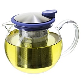 FORLIFE Bola Glass Teapot with Basket Infuser, 25oz./750ml., Marine