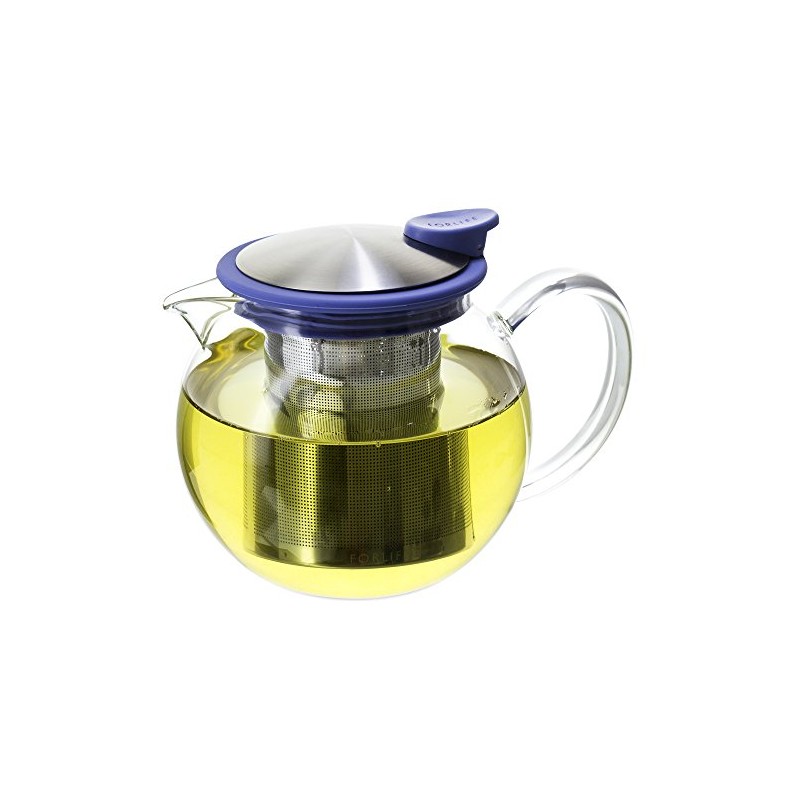 FORLIFE Bola Glass Teapot with Basket Infuser, 25oz./750ml., Marine