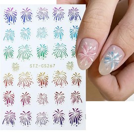8 Sheets Colorful Firework Nail Stickers for Nail Art 3D Self-Adhesive Holographic Laser Gold Silver Fireworks Design New Year Nail Art Stickers Fireworks Nail Decals for Women DIY Manicure Decor