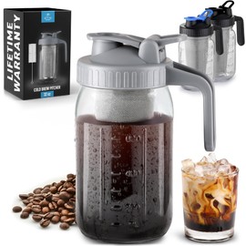 Zulay Premium Cold Brew Coffee Maker - 32oz Mason Jar With Leak-Proof Lid & Extra-Thick Glass - Fine-Mesh Stainless Steel Filter For Smooth Cold Brew & Iced Tea - Gray